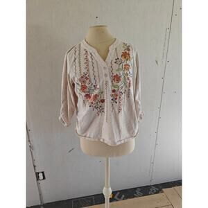 Alfred Dunner Scottsdale Falling Floral Embroidered Henley Top